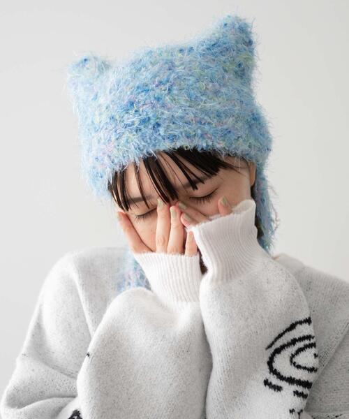 WEGO（ウィゴー）の「WEGO/シャギーネコミミバラクラバ（ニットキャップ/ビーニー・レディース・ホワイト/サックスブルー/ライトピンク/ライトイエロー・FREE）」の6枚目の写真