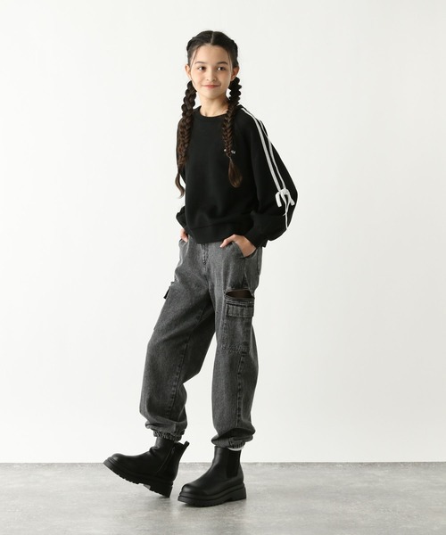 GLOBAL WORK（グローバルワーク）の「乾きやすいラインリボンスウェット/252067（スウェット・キッズ・オフホワイト/ブラック・130cm/140cm/150cm/160cm）」の3枚目の写真