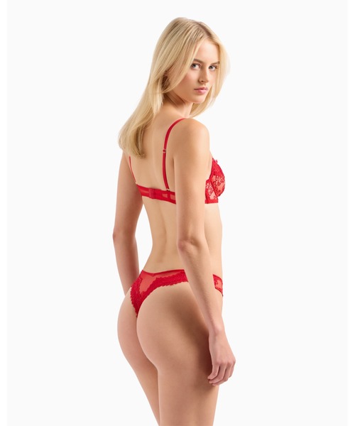 【セール】【エンポリオ アルマーニ】Tバックショーツ メッシュ素材 ホリデーロゴ総刺繍（ショーツ）｜EMPORIO ARMANI（エンポリオアルマーニ）