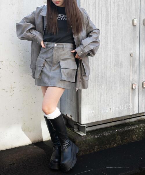 WEGO（ウィゴー）の「WEGO/ヴィンテージライクPUカーゴミニスカート（スカート・レディース・ブラック/グレー・FREE）」の6枚目の写真