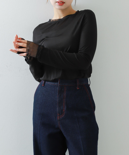 SENSE OF PLACE by URBAN RESEARCH(センスオブプレイスバイアーバンリサーチ)の「シアーレイヤードTシャツ(Tシャツ/カットソー・レディース・アイボリー/ブラック/ピンク・ONE)」の16枚目の写真