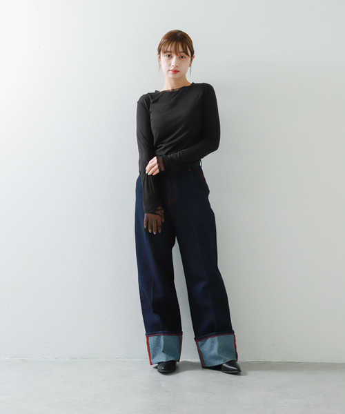 SENSE OF PLACE by URBAN RESEARCH(センスオブプレイスバイアーバンリサーチ)の「シアーレイヤードTシャツ(Tシャツ/カットソー・レディース・アイボリー/ブラック/ピンク・ONE)」の18枚目の写真