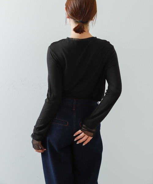 SENSE OF PLACE by URBAN RESEARCH(センスオブプレイスバイアーバンリサーチ)の「シアーレイヤードTシャツ(Tシャツ/カットソー・レディース・アイボリー/ブラック/ピンク・ONE)」の10枚目の写真