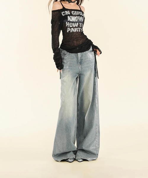 ヴィンテージウォッシュ ワイドデニムパンツ（デニムパンツ）｜aimoha（アイモハ）