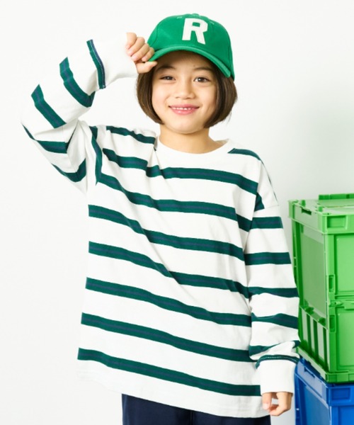 Auntie Rosa Holiday（アンティローザホリデー）の「オーバーサイズボーダーロンTEE（Tシャツ/カットソー・キッズ・ネイビー/ブラック/オフホワイト/チャコールグレー/ダークグリーン・130/140/150/160）」の2枚目の写真