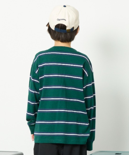 Auntie Rosa Holiday（アンティローザホリデー）の「オーバーサイズボーダーロンTEE（Tシャツ/カットソー・キッズ・ネイビー/ブラック/オフホワイト/チャコールグレー/ダークグリーン・130/140/150/160）」の9枚目の写真