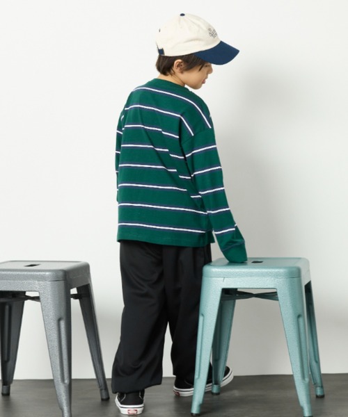 Auntie Rosa Holiday（アンティローザホリデー）の「オーバーサイズボーダーロンTEE（Tシャツ/カットソー・キッズ・ネイビー/ブラック/オフホワイト/チャコールグレー/ダークグリーン・130/140/150/160）」の12枚目の写真