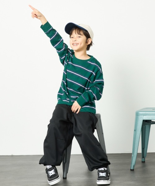 Auntie Rosa Holiday（アンティローザホリデー）の「オーバーサイズボーダーロンTEE（Tシャツ/カットソー・キッズ・ネイビー/ブラック/オフホワイト/チャコールグレー/ダークグリーン・130/140/150/160）」の10枚目の写真