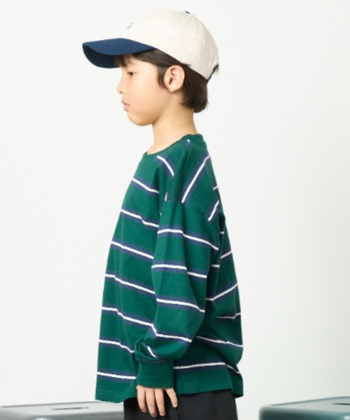 Auntie Rosa Holiday（アンティローザホリデー）の「オーバーサイズボーダーロンTEE（Tシャツ/カットソー・キッズ・ネイビー/ブラック/オフホワイト/チャコールグレー/ダークグリーン・130/140/150/160）」の8枚目の写真