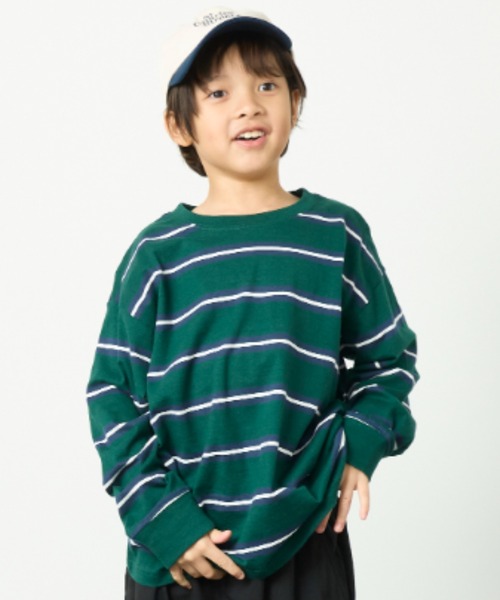 Auntie Rosa Holiday（アンティローザホリデー）の「オーバーサイズボーダーロンTEE（Tシャツ/カットソー・キッズ・ネイビー/ブラック/オフホワイト/チャコールグレー/ダークグリーン・130/140/150/160）」の6枚目の写真