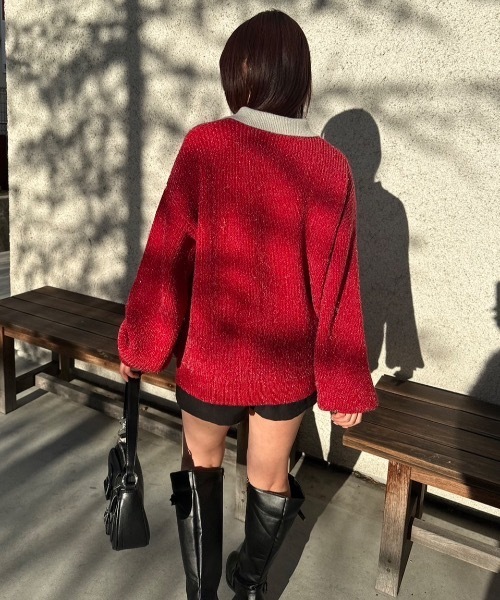 nemne store(ネンネストア)の「【keel】ラメニットポロ襟配色(ニット/セーター・レディース・レッド系/ネイビー・MEDIUM/SMALL)」の13枚目の写真