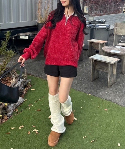 nemne store(ネンネストア)の「【keel】ラメニットポロ襟配色(ニット/セーター・レディース・レッド系/ネイビー・MEDIUM/SMALL)」の9枚目の写真