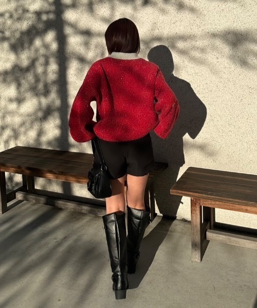 nemne store(ネンネストア)の「【keel】ラメニットポロ襟配色(ニット/セーター・レディース・レッド系/ネイビー・MEDIUM/SMALL)」の12枚目の写真