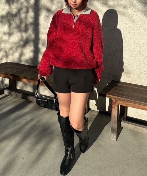 nemne store(ネンネストア)の「【keel】ラメニットポロ襟配色(ニット/セーター・レディース・レッド系/ネイビー・MEDIUM/SMALL)」の8枚目の写真