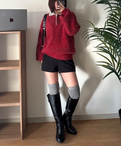 nemne store(ネンネストア)の「【keel】ラメニットポロ襟配色(ニット/セーター・レディース・レッド系/ネイビー・MEDIUM/SMALL)」の11枚目の写真