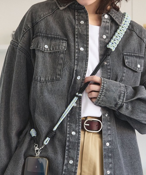 配色ソロモン編み スマホ ショルダー ストラップ（スマホグッズ