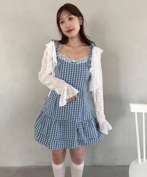 Loueme（ルエム）の「ギンガムチェックフリルキャミワンピース
