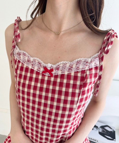 little_rhythnnne♡ピンク TUTUギンガムチェック キャミワンピ