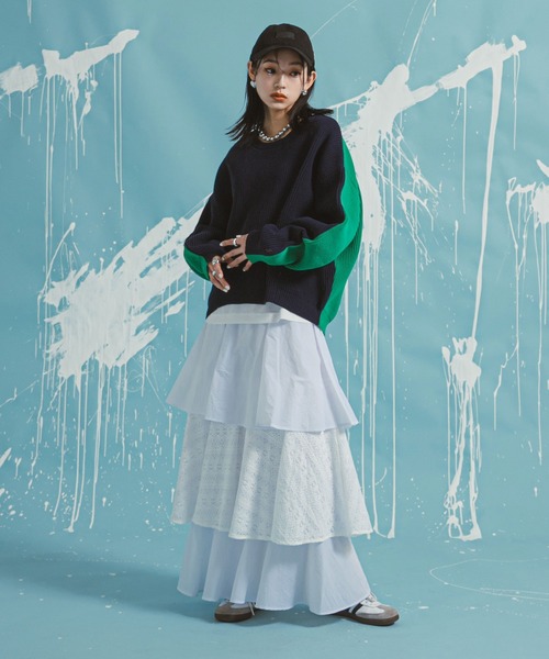 bohmal（ボマール）の「ティアードロングナイロンスカート（スカート・レディース・ブラック/ホワイト・FREE）」の7枚目の写真