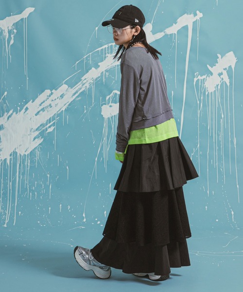 bohmal（ボマール）の「ティアードロングナイロンスカート（スカート・レディース・ブラック/ホワイト・FREE）」の14枚目の写真