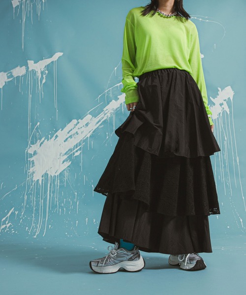 bohmal（ボマール）の「ティアードロングナイロンスカート（スカート・レディース・ブラック/ホワイト・FREE）」の17枚目の写真