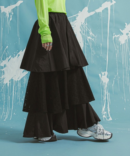 bohmal（ボマール）の「ティアードロングナイロンスカート（スカート・レディース・ブラック/ホワイト・FREE）」の18枚目の写真