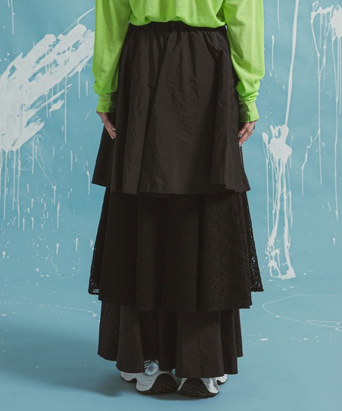 bohmal（ボマール）の「ティアードロングナイロンスカート（スカート・レディース・ブラック/ホワイト・FREE）」の10枚目の写真