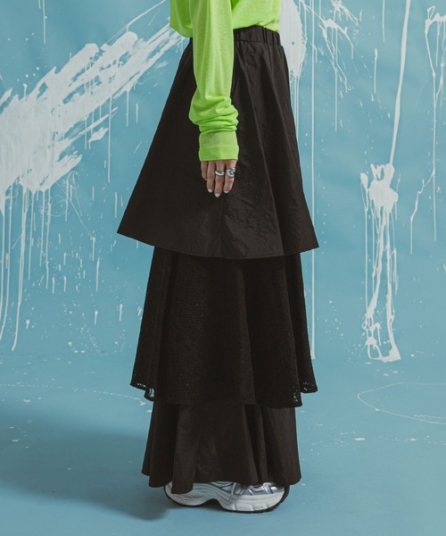 bohmal（ボマール）の「ティアードロングナイロンスカート（スカート・レディース・ブラック/ホワイト・FREE）」の11枚目の写真