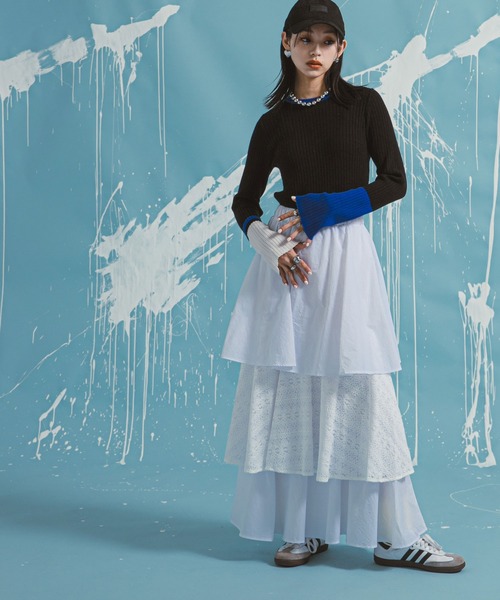 bohmal（ボマール）の「ティアードロングナイロンスカート（スカート・レディース・ブラック/ホワイト・FREE）」の3枚目の写真