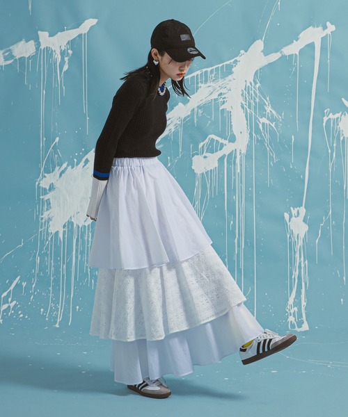 bohmal（ボマール）の「ティアードロングナイロンスカート（スカート・レディース・ブラック/ホワイト・FREE）」の4枚目の写真