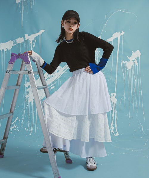 bohmal（ボマール）の「ティアードロングナイロンスカート（スカート・レディース・ブラック/ホワイト・FREE）」の5枚目の写真