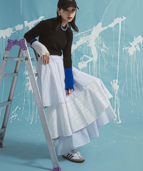 bohmal（ボマール）の「ティアードロングナイロンスカート（スカート・レディース・ブラック/ホワイト・FREE）」の6枚目の写真