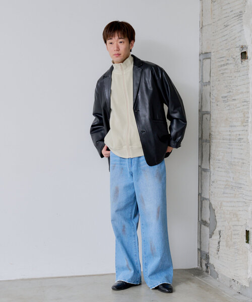 WHIMSIC（ウィムジック）の「【UNISEX/2サイズ展開】ダートプロセシングデニムパンツ（デニムパンツ・レディース・チャコールグレー/ブルー・1/2）」の8枚目の写真