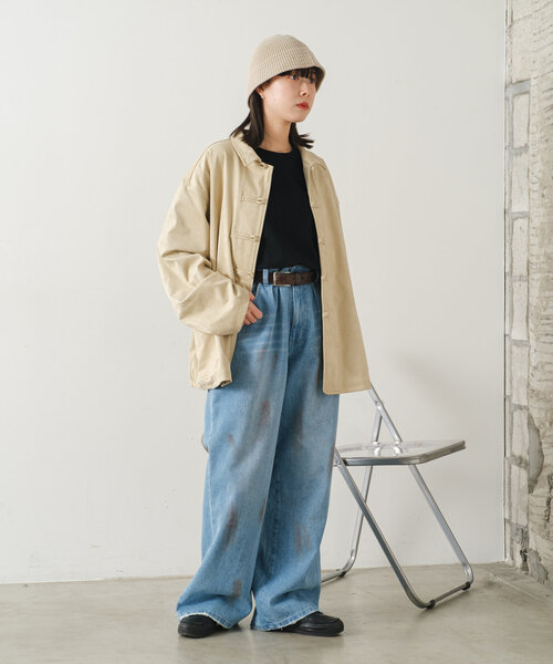 WHIMSIC（ウィムジック）の「【UNISEX/2サイズ展開】ダートプロセシングデニムパンツ（デニムパンツ・レディース・チャコールグレー/ブルー・1/2）」の4枚目の写真