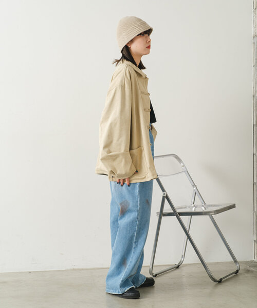 WHIMSIC（ウィムジック）の「【UNISEX/2サイズ展開】ダートプロセシングデニムパンツ（デニムパンツ・レディース・チャコールグレー/ブルー・1/2）」の5枚目の写真