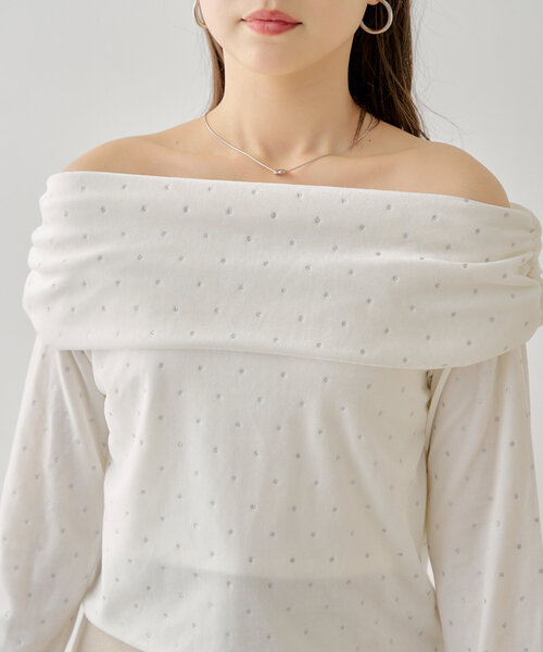 Chico(チコ)の「ドットベロアオフショルトップス(Tシャツ/カットソー・レディース・アイボリー/ブラック・FREE)」の19枚目の写真