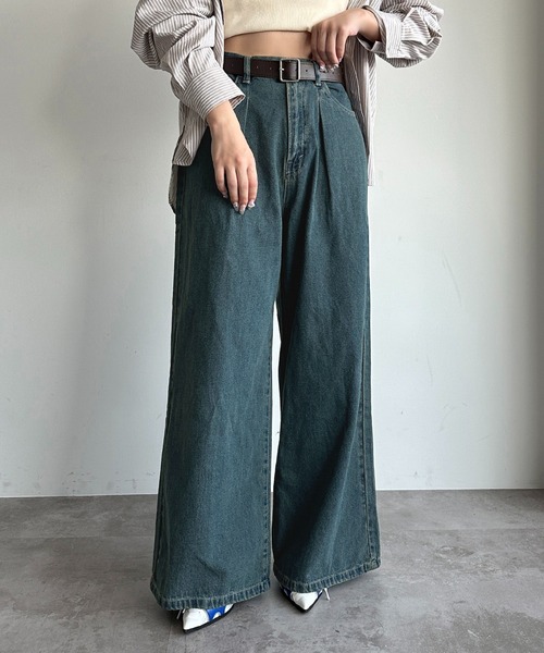 apres jour mignon（アプレジュールミニョン）の「タックワイドデニム（デニムパンツ・レディース・ブルー系その他/パープル/ブラック系その他/ブルー系その他2・X-LARGE/LARGE/SMALL/MEDIUM）」の3枚目の写真