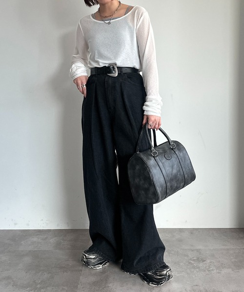 apres jour mignon（アプレジュールミニョン）の「タックワイドデニム（デニムパンツ・レディース・ブルー系その他/パープル/ブラック系その他/ブルー系その他2・X-LARGE/LARGE/SMALL/MEDIUM）」の9枚目の写真