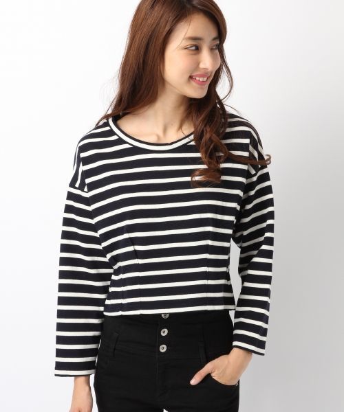 Heather(ヘザー)の「ボーダータックプルオーバー 707178(Tシャツ/カットソー・レディース・ホワイト×ブラック/ブラウン系その他/ネイビー・FREE)」の1枚目の写真