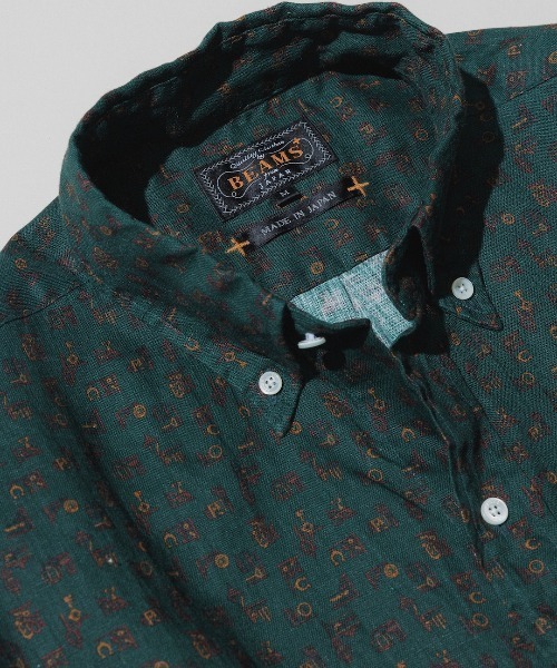 BEAMS PLUS（ビームスプラス）の「リネン プリント ボタンダウン シャツ クラシック フィット（シャツ/ブラウス・メンズ・イエロー系その他6/グリーン/ネイビー・M/L/S）」の2枚目の写真