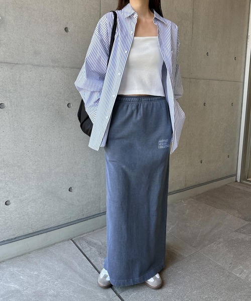 ANME（アンメ）の「ピグメント加工ANMEエンブロイダリーロゴスウェットタイトスカート（スカート・レディース・ブラック/ベージュ/ネイビー・M/L）」の6枚目の写真