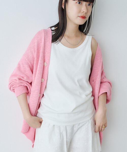 WHIMSIC（ウィムジック）の「【WHIMSIC】スラブヤーンニットカーディガン*（カーディガン/ボレロ・レディース・オレンジ/ピンク/アイボリー/ブルー・FREE）」の3枚目の写真