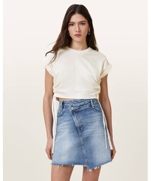 ALLSAINTS | MIRA CROPPED SATIN DRAWCORD T-SHIRT  | MIRA クロップド サテン ドローコード Tシャツ(Tシャツ/カットソー)