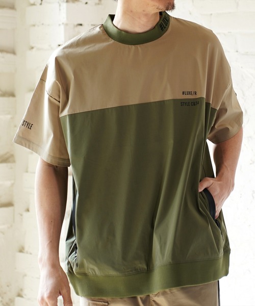 LUXE/R GOLF(ラグジュ ゴルフ)の「(RM)【LUXE/R GOLF】ストレッチ クロス バイカラー プルオーバー 半袖 シャツ(Tシャツ/カットソー・メンズ・ブラック×ブラック/ブラック×ホワイト/ブラック×グレー/カーキ系・M/L/XL)」の4枚目の写真