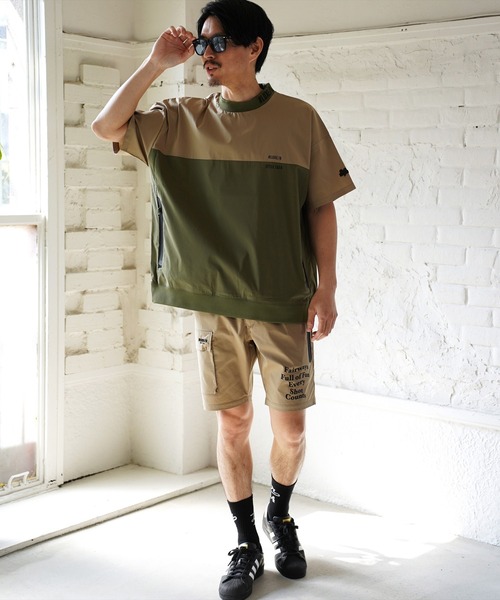 LUXE/R GOLF(ラグジュ ゴルフ)の「(RM)【LUXE/R GOLF】ストレッチ クロス バイカラー プルオーバー 半袖 シャツ(Tシャツ/カットソー・メンズ・ブラック×ブラック/ブラック×ホワイト/ブラック×グレー/カーキ系・M/L/XL)」の16枚目の写真