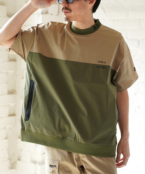 LUXE/R GOLF(ラグジュ ゴルフ)の「(RM)【LUXE/R GOLF】ストレッチ クロス バイカラー プルオーバー 半袖 シャツ(Tシャツ/カットソー・メンズ・ブラック×ブラック/ブラック×ホワイト/ブラック×グレー/カーキ系・M/L/XL)」の20枚目の写真