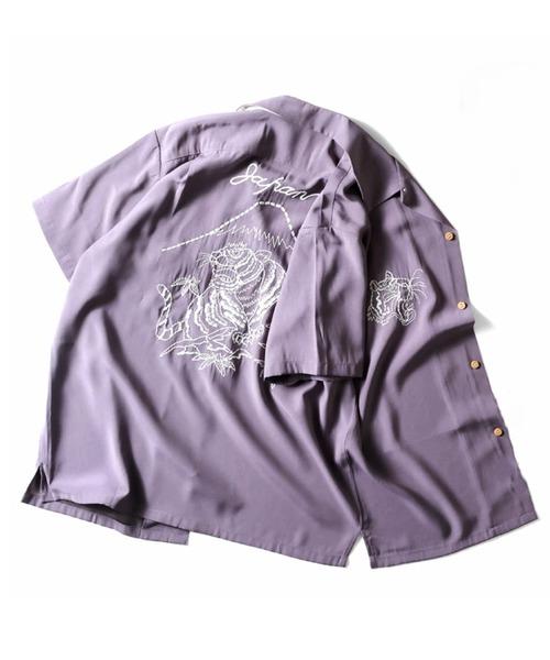 HOUSTON ヒューストン］RYU TORA MAIKO EMB SOUVENIR S/S SHIRT 龍 虎