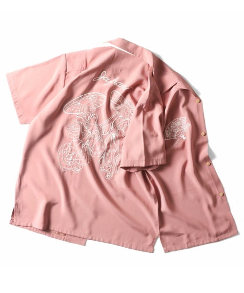 HOUSTON（ヒューストン）の「［HOUSTON ヒューストン］RYU TORA MAIKO EMB SOUVENIR S/S SHIRT 龍 虎 舞妓 和柄 ステッチ刺繍 オープンカラーシャツ / スーベニアシャツ / スカシャツ / 開襟シャツ（シャツ/ブラウス・メンズ・ブラック/ブラック系その他2/オフホワイト/ホワイト系その他2/ブラック系その他/グレー/ブルー/ホワイト系その他/ピンク・M/L/XL）」の9枚目の写真