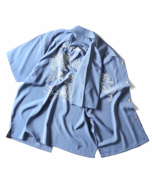 HOUSTON（ヒューストン）の「［HOUSTON ヒューストン］RYU TORA MAIKO EMB SOUVENIR S/S SHIRT 龍 虎 舞妓 和柄 ステッチ刺繍 オープンカラーシャツ / スーベニアシャツ / スカシャツ / 開襟シャツ（シャツ/ブラウス・メンズ・ブラック/ブラック系その他2/オフホワイト/ホワイト系その他2/ブラック系その他/グレー/ブルー/ホワイト系その他/ピンク・M/L/XL）」の8枚目の写真