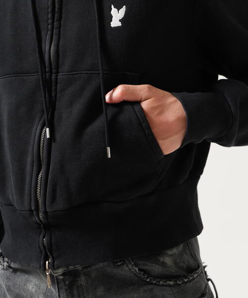 masu パーカー　46 WILDSIDE x M A S U CUT WORK ZIP-UP HOODIE(46 BLACK): MASU